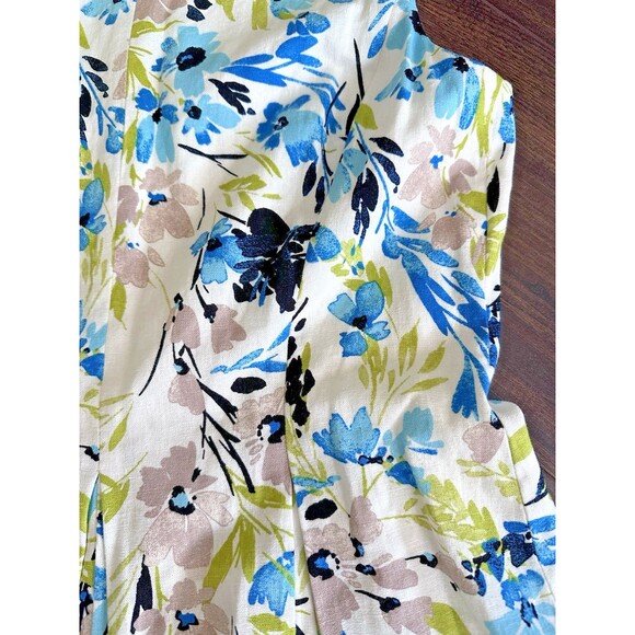 Kasper Women's Linen-Blend Printed Sleeveless Flared-Skirt Dress White Multi 16 - Picture 9 of 14